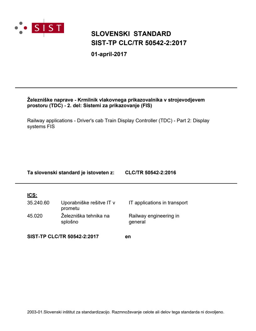 CLC/TR 50542-2:2016 TP CLC/TR 50542-2:2017 - BARVE - Page 1 preview