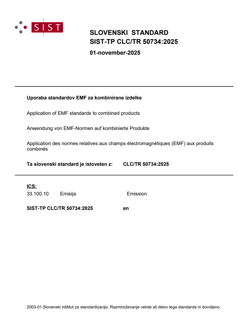 SIST-TP CLC/TR 50734:2025 - BARVE