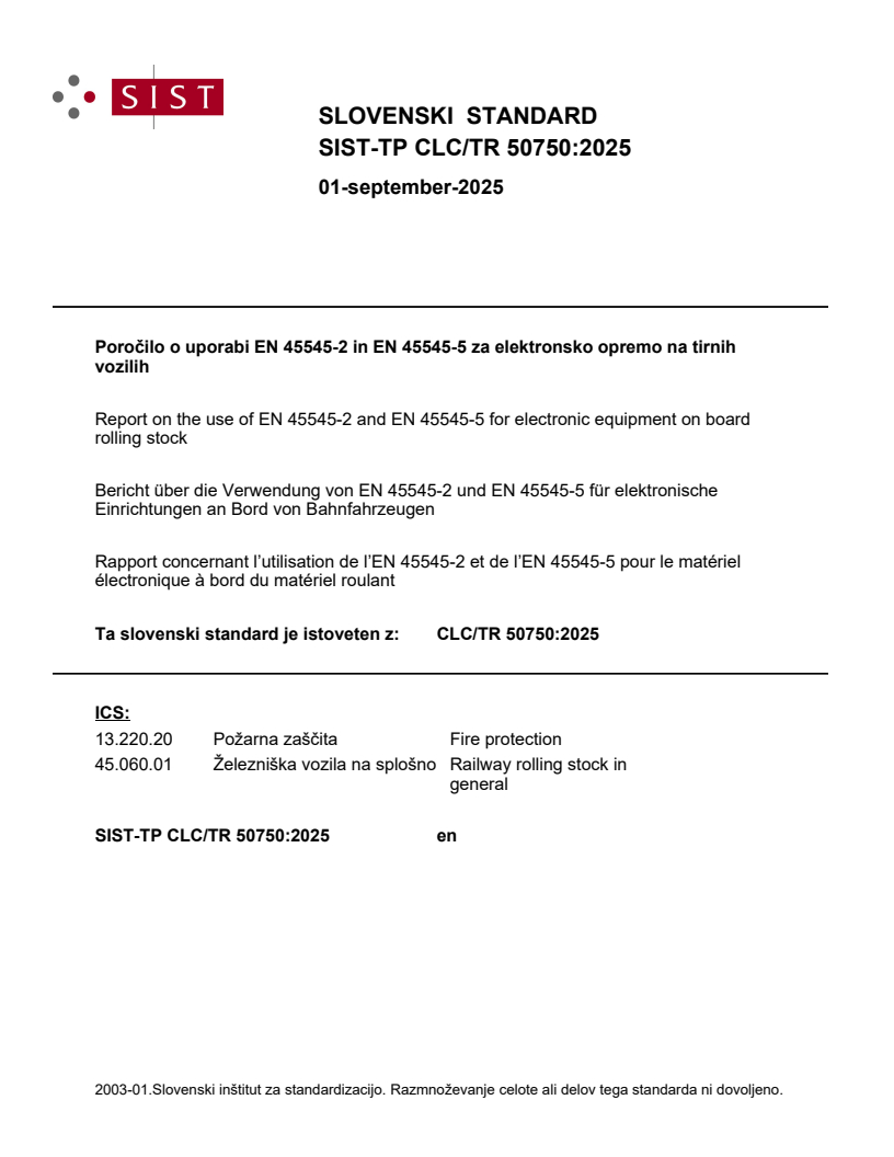 TP CLC/TR 50750:2025 - BARVE