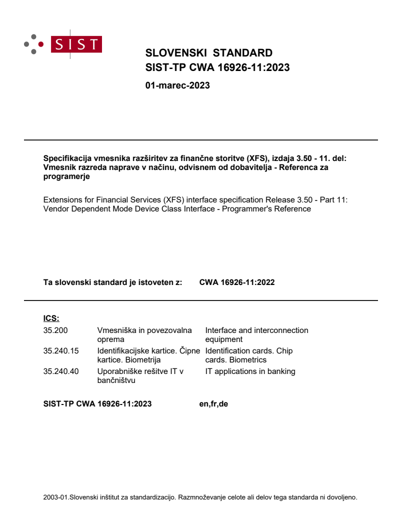 CWA 16926-11:2022 TP CWA 16926-11:2023 - BARVE - Page 1 preview