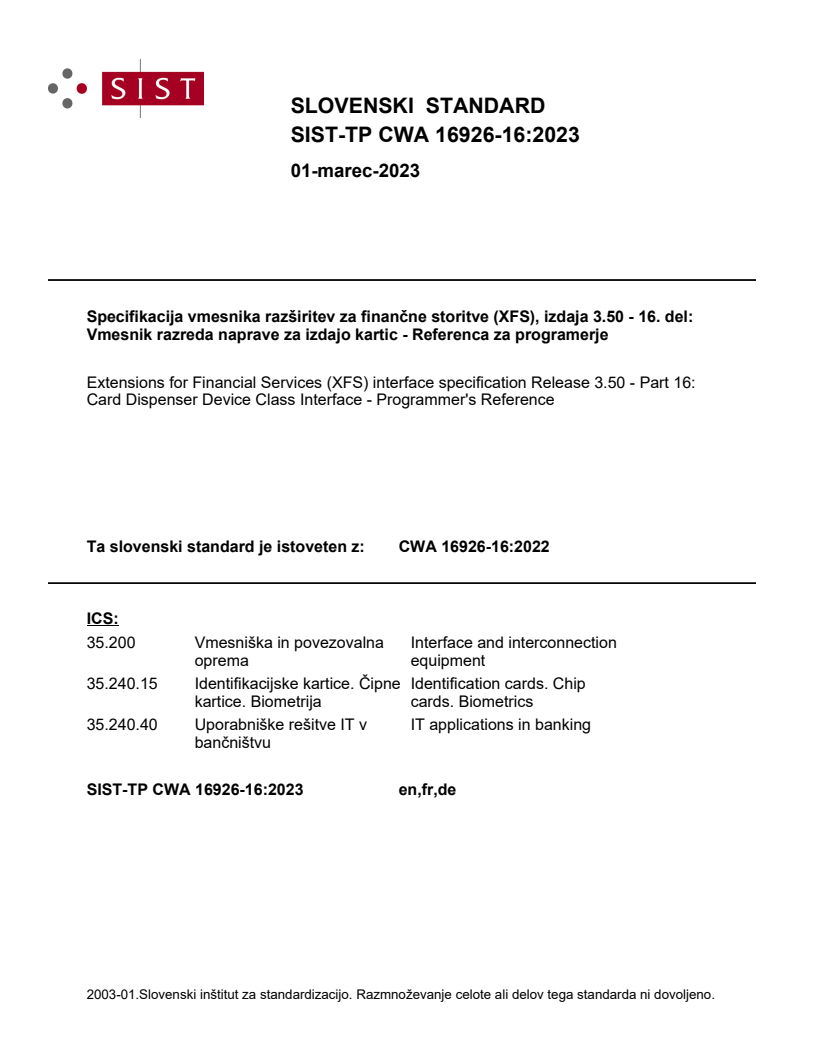 CWA 16926-16:2022 TP CWA 16926-16:2023 - Page 1 preview