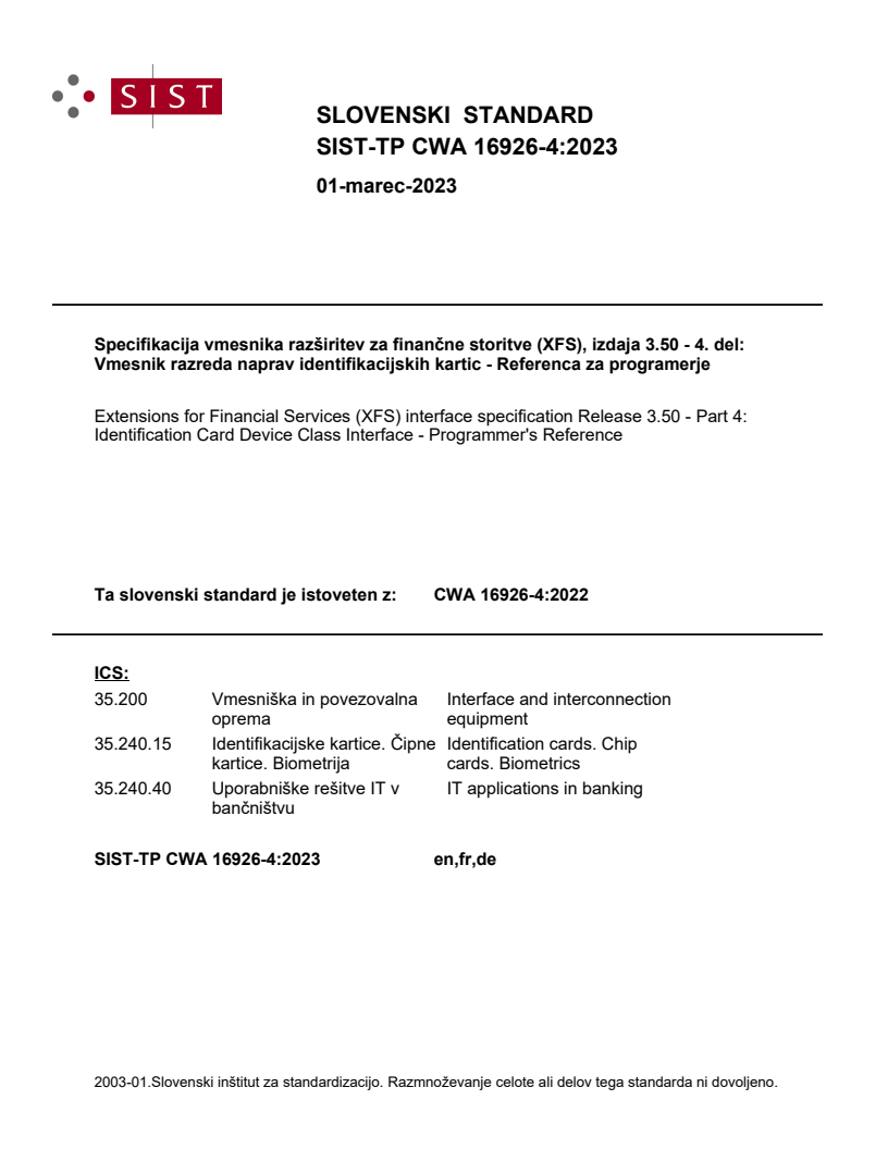 CWA 16926-4:2022 TP CWA 16926-4:2023 - Page 1 preview