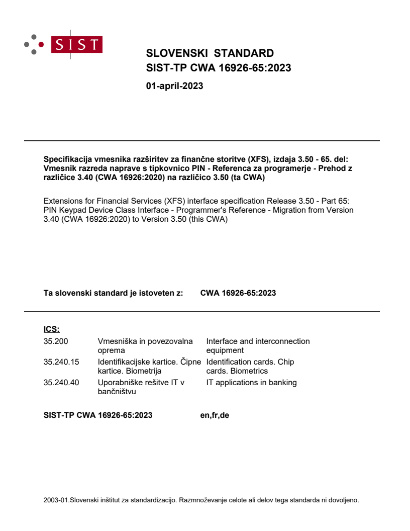 CWA 16926-65:2023 TP CWA 16926-65:2023 - BARVE - Page 1 preview