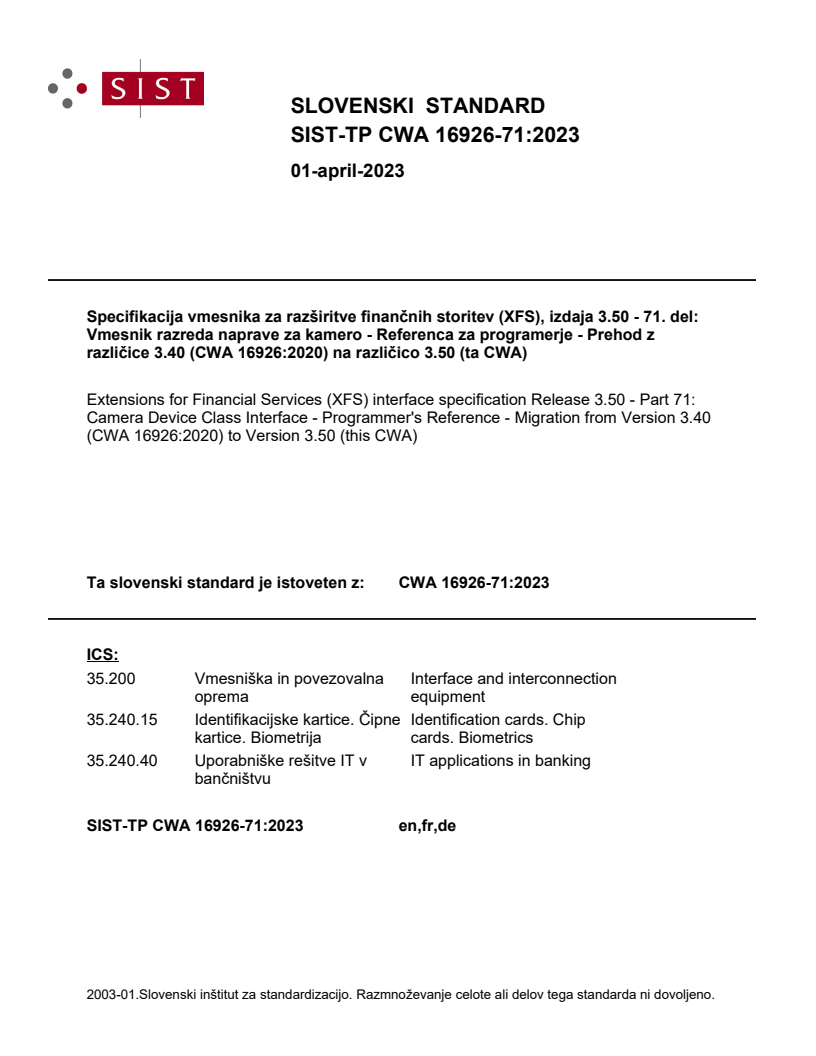 CWA 16926-71:2023 TP CWA 16926-71:2023 - BARVE - Page 1 preview