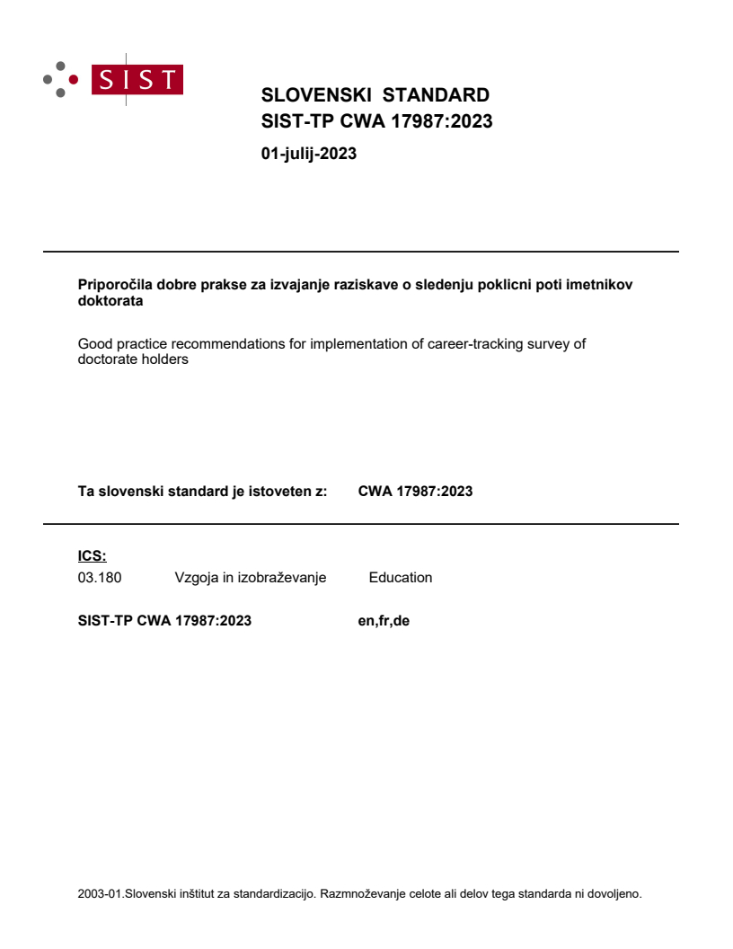 SIST-TP CWA 17987:2023 SIST-TP CWA 17987:2023 - BARVE - Page 1 preview