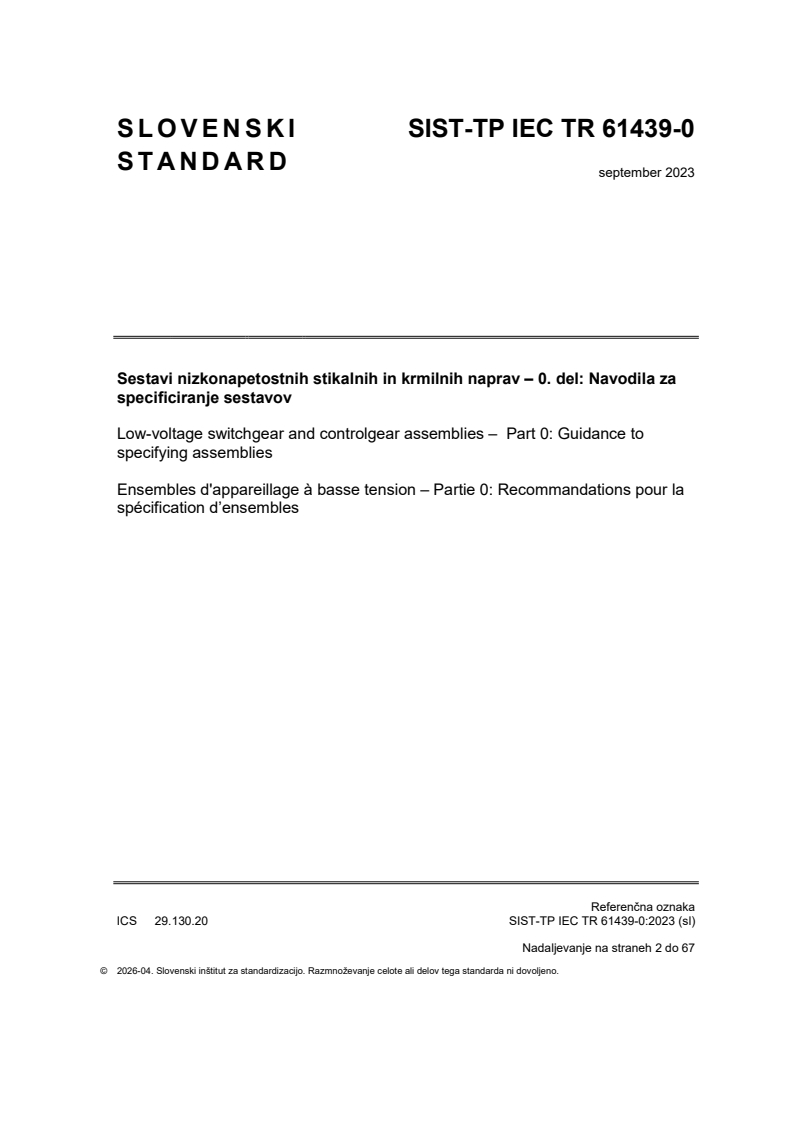 SIST-TP IEC TR 61439-0:2023 SIST-TP IEC TR 61439-0:2023 - BARVE - Page 1 preview