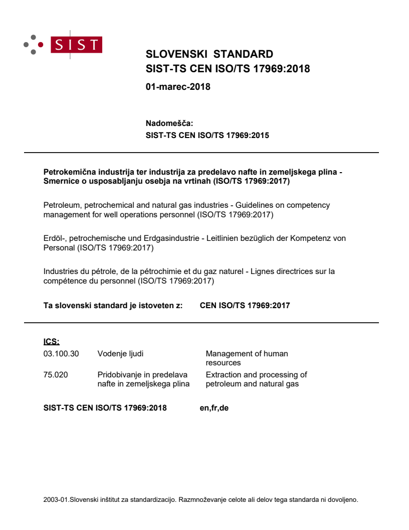 CEN ISO/TS 17969:2017 TS CEN ISO/TS 17969:2018 - BARVE - Page 1 preview