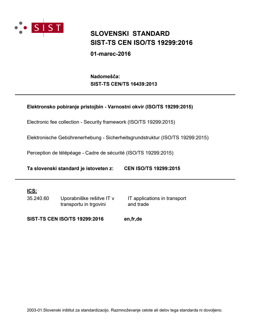 CEN ISO/TS 19299:2015 TS CEN ISO/TS 19299:2016 - BARVE - Page 1 preview