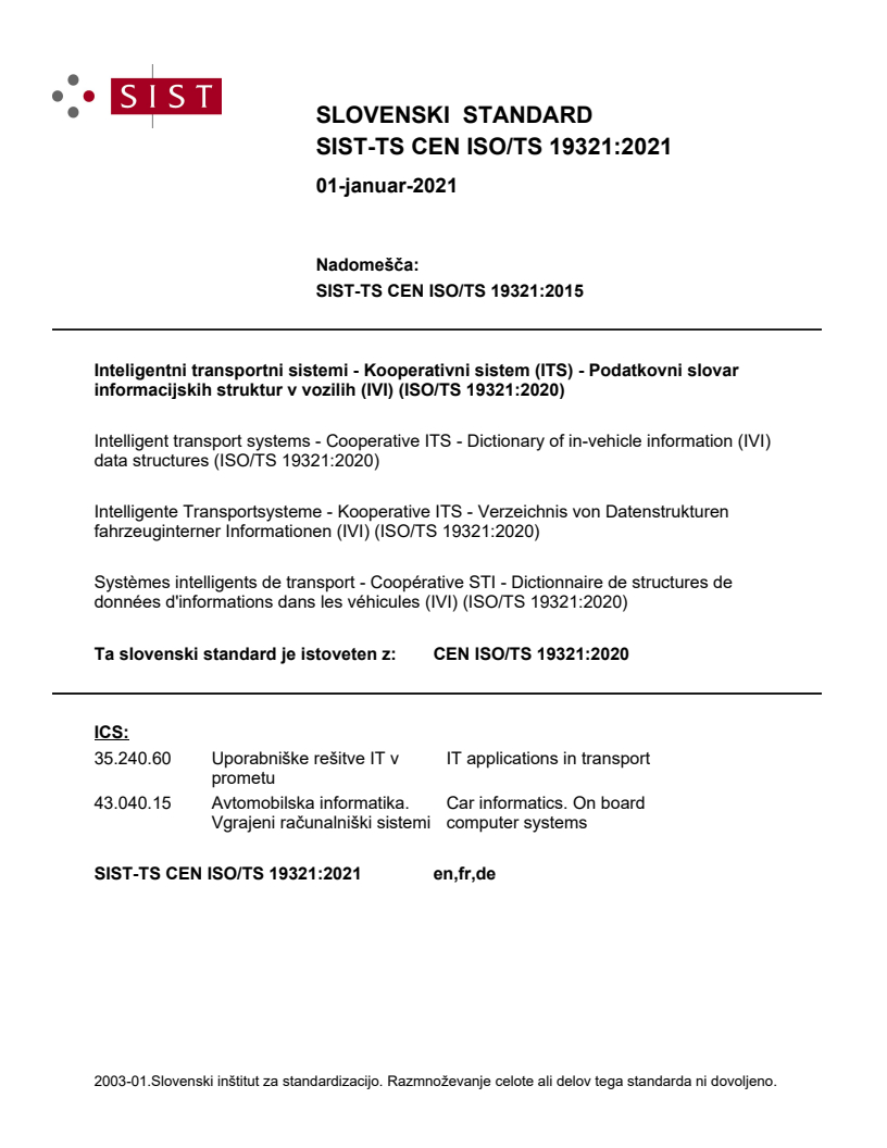 CEN ISO/TS 19321:2020 TS CEN ISO/TS 19321:2021 - BARVE - Page 1 preview