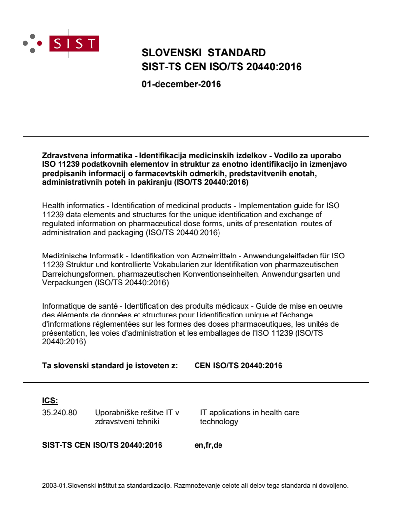 CEN ISO/TS 20440:2016 TS CEN ISO/TS 20440:2016 - BARVE - Page 1 preview