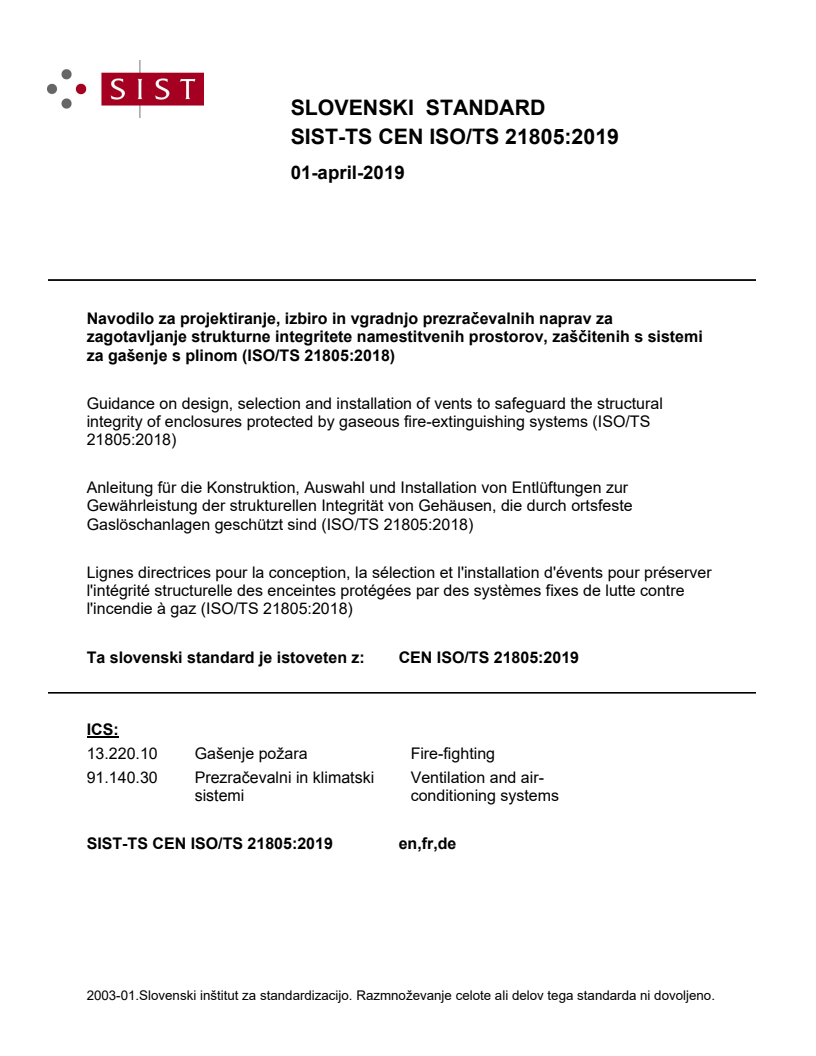 CEN ISO/TS 21805:2019 TS CEN ISO/TS 21805:2019 - BARVE - Page 1 preview