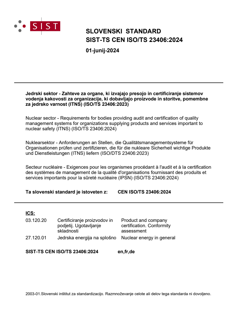 CEN ISO/TS 23406:2024 TS CEN ISO/TS 23406:2024 - Page 1 preview