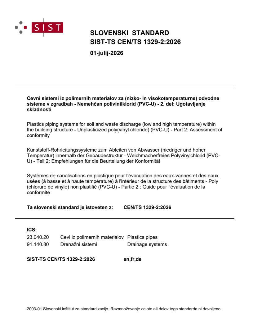SIST-TS CEN/TS 1329-2:2026 SIST-TS CEN/TS 1329-2:2026 - Page 1 preview