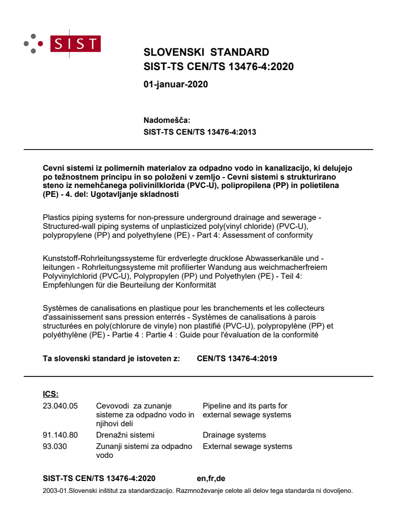 CEN/TS 13476-4:2019 TS CEN/TS 13476-4:2020 - Page 1 preview