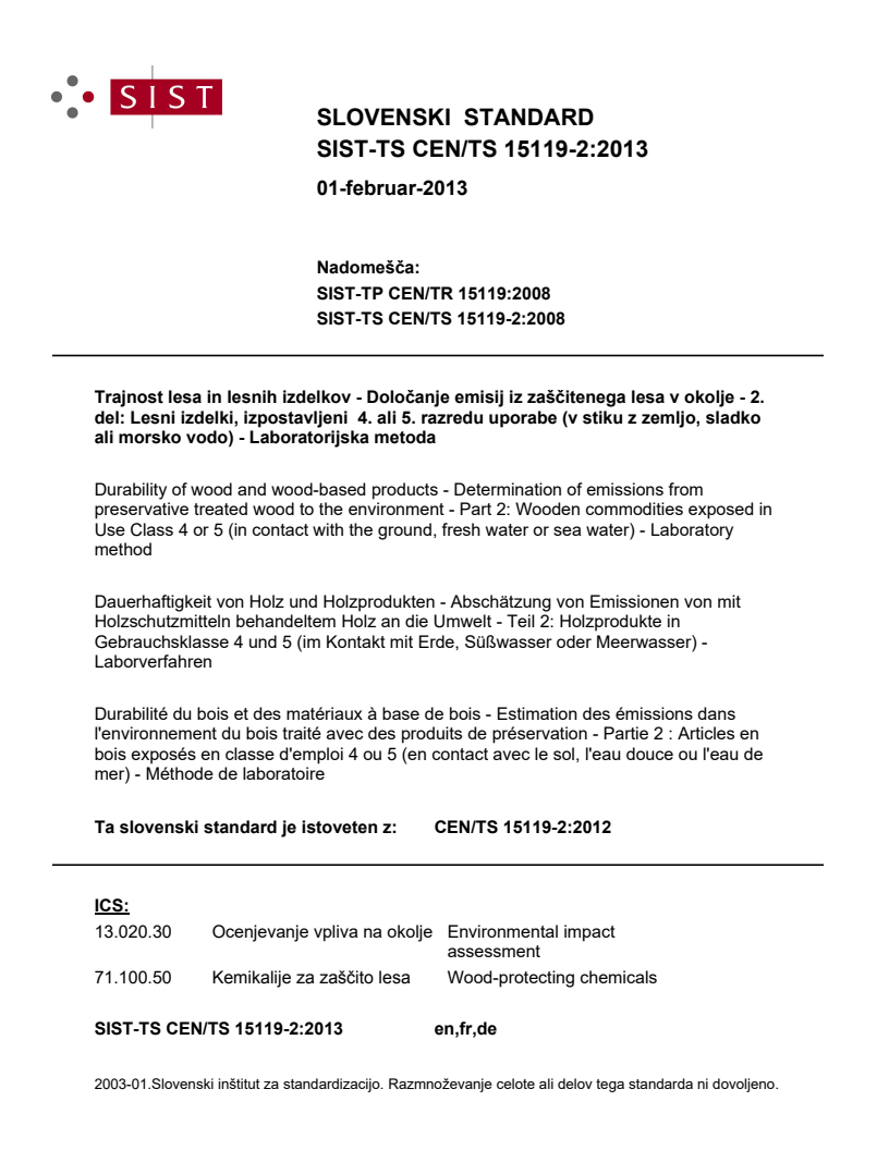 CEN/TS 15119-2:2012 TS CEN/TS 15119-2:2013 - Page 1 preview