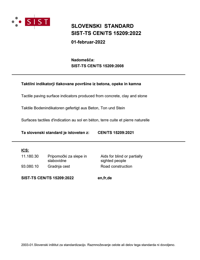 CEN/TS 15209:2021 TS CEN/TS 15209:2022 - Page 1 preview