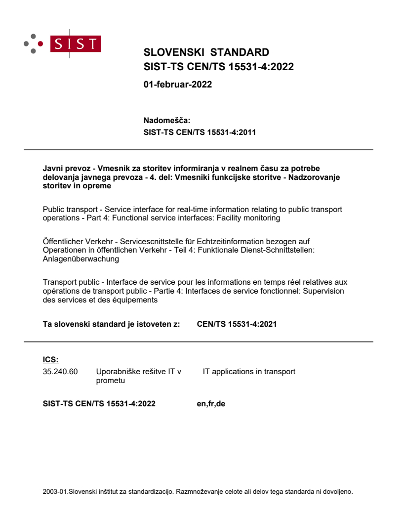 CEN/TS 15531-4:2021 TS CEN/TS 15531-4:2022 - BARVE - Page 1 preview