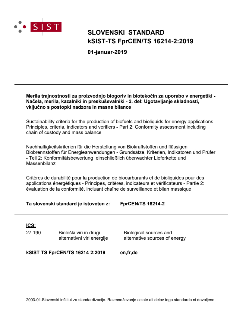 kTS FprCEN/TS 16214-2:2019