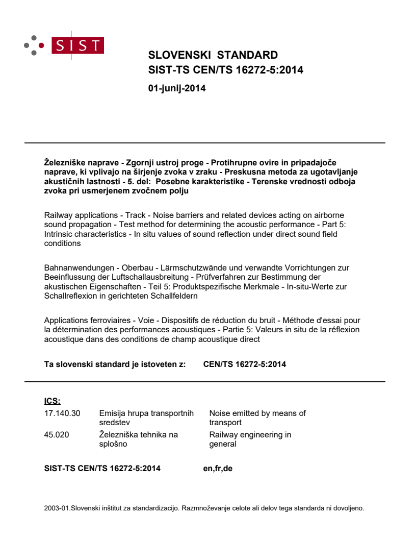 CEN/TS 16272-5:2014 TS CEN/TS 16272-5:2014 - Page 1 preview