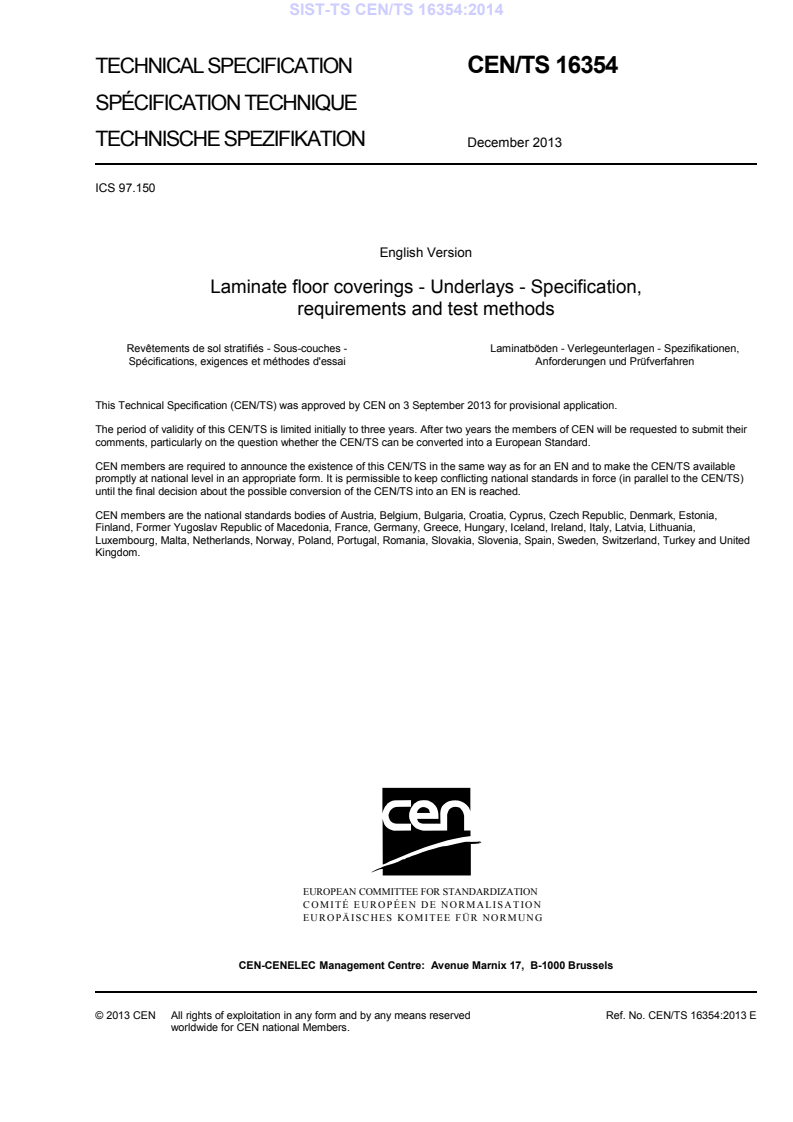 CEN/TS 16354:2013 TS CEN/TS 16354:2014 - BARVE - Page 3 preview