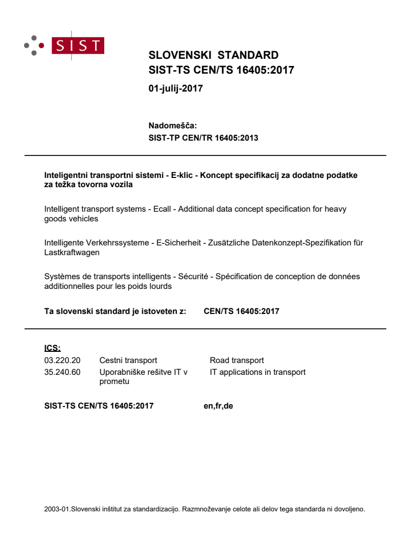 CEN/TS 16405:2017 TS CEN/TS 16405:2017 - BARVE - Page 1 preview