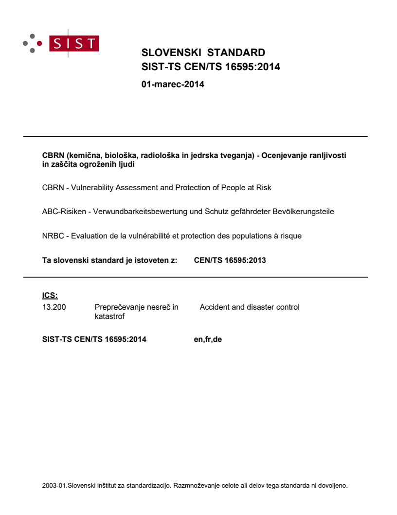 CEN/TS 16595:2013 TS CEN/TS 16595:2014 - BARVE - Page 1 preview