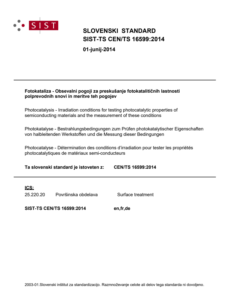 CEN/TS 16599:2014 TS CEN/TS 16599:2014 - BARVE - Page 1 preview