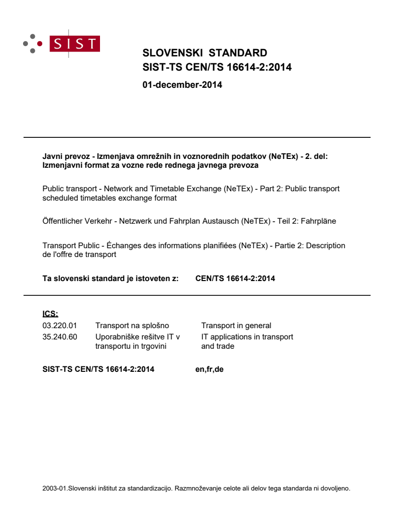 CEN/TS 16614-2:2014 TS CEN/TS 16614-2:2014 - BARVE - Page 1 preview