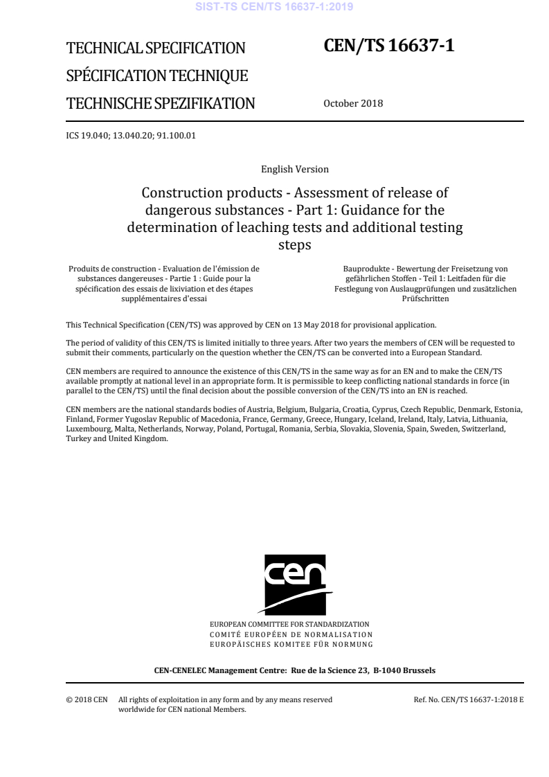 CEN/TS 16637-1:2018 TS CEN/TS 16637-1:2019 - Page 3 preview
