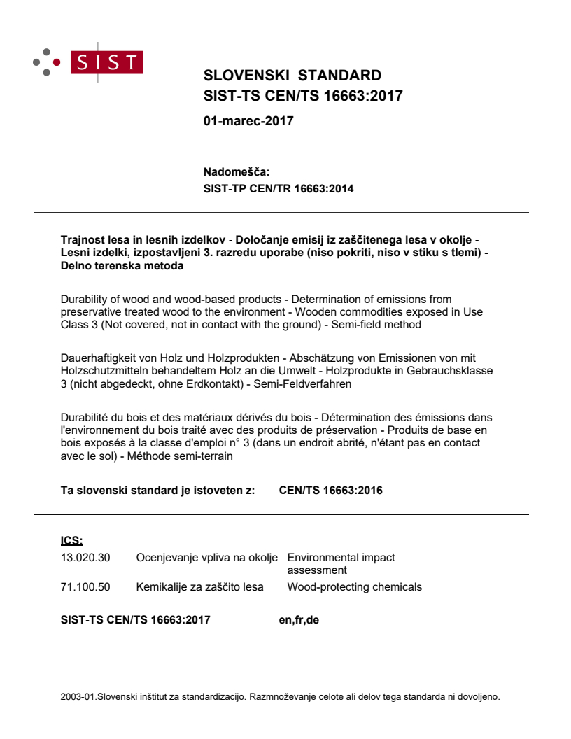 CEN/TS 16663:2016 TS CEN/TS 16663:2017 - BARVE - Page 1 preview