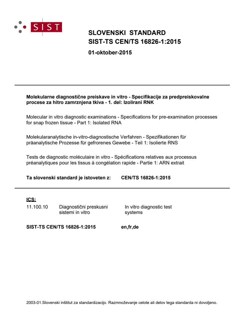 CEN/TS 16826-1:2015 TS CEN/TS 16826-1:2015 - BARVE - Page 1 preview