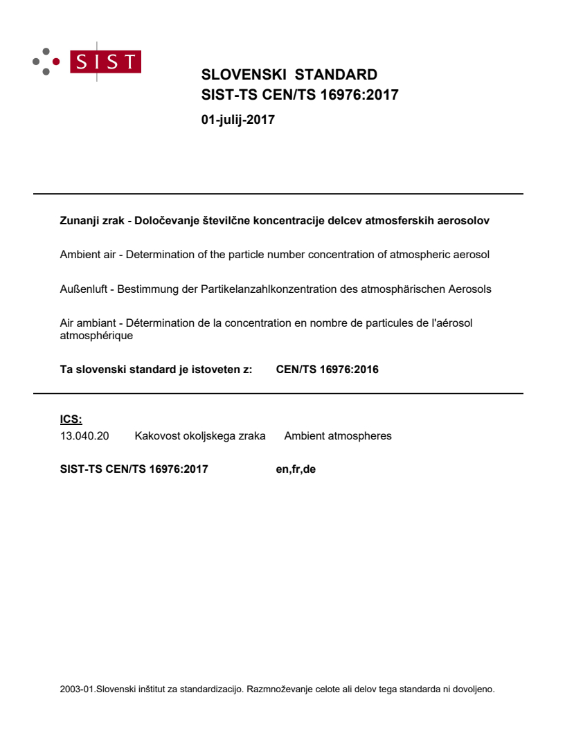 CEN/TS 16976:2016 TS CEN/TS 16976:2017 - Page 1 preview