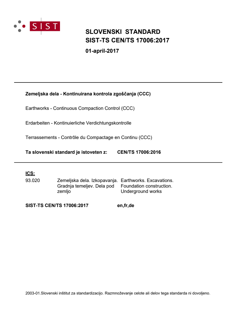 CEN/TS 17006:2016 TS CEN/TS 17006:2017 - BARVE - Page 1 preview