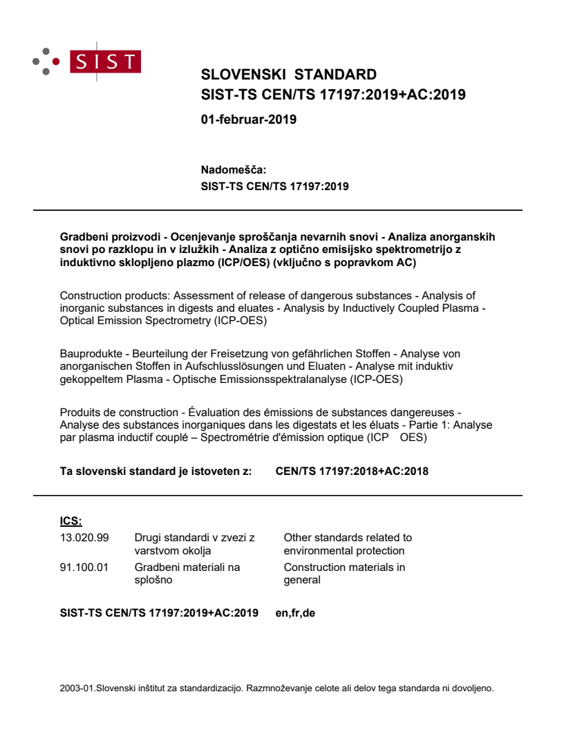 CEN/TS 17197:2018+AC:2018 TS CEN/TS 17197:2019+AC:2019 - Page 1 preview