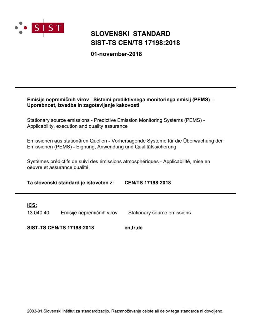 CEN/TS 17198:2018 TS CEN/TS 17198:2018 - BARVE - Page 1 preview