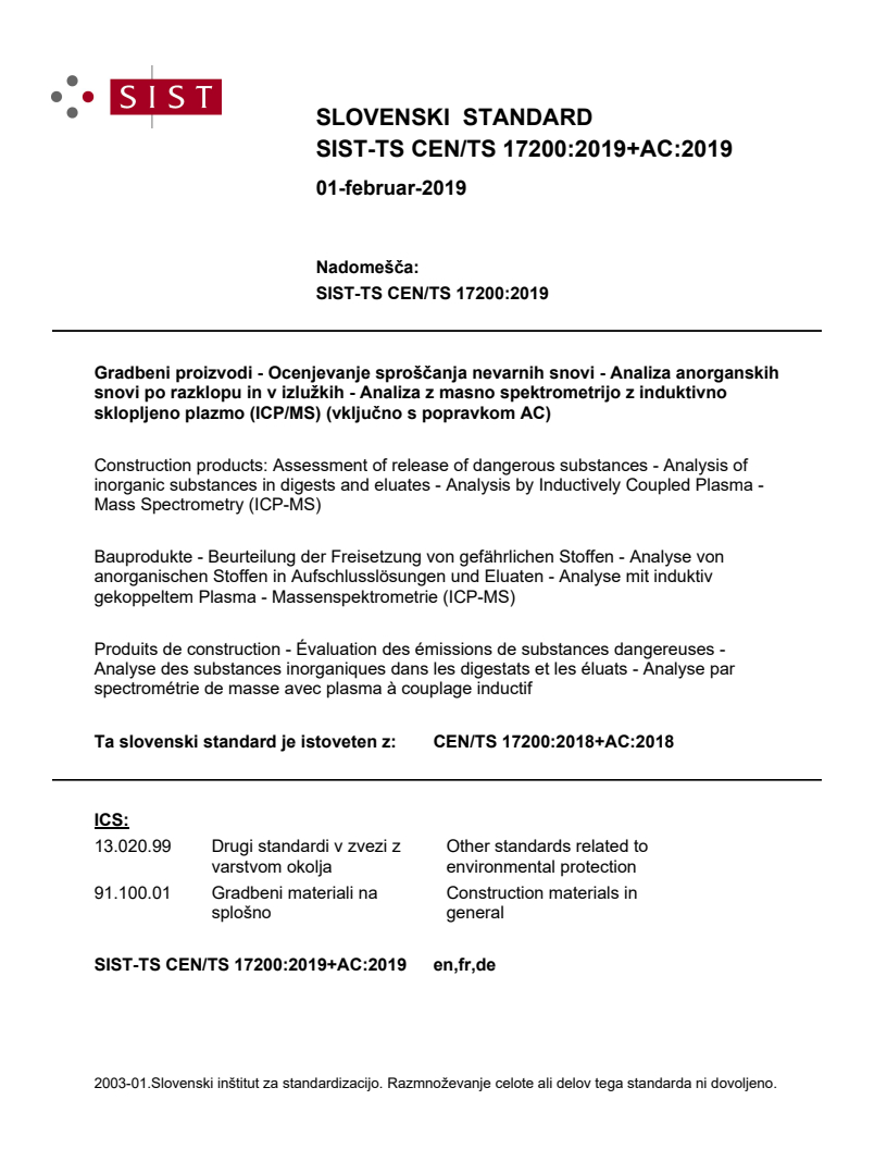 CEN/TS 17200:2018+AC:2018 TS CEN/TS 17200:2019+AC:2019 - Page 1 preview