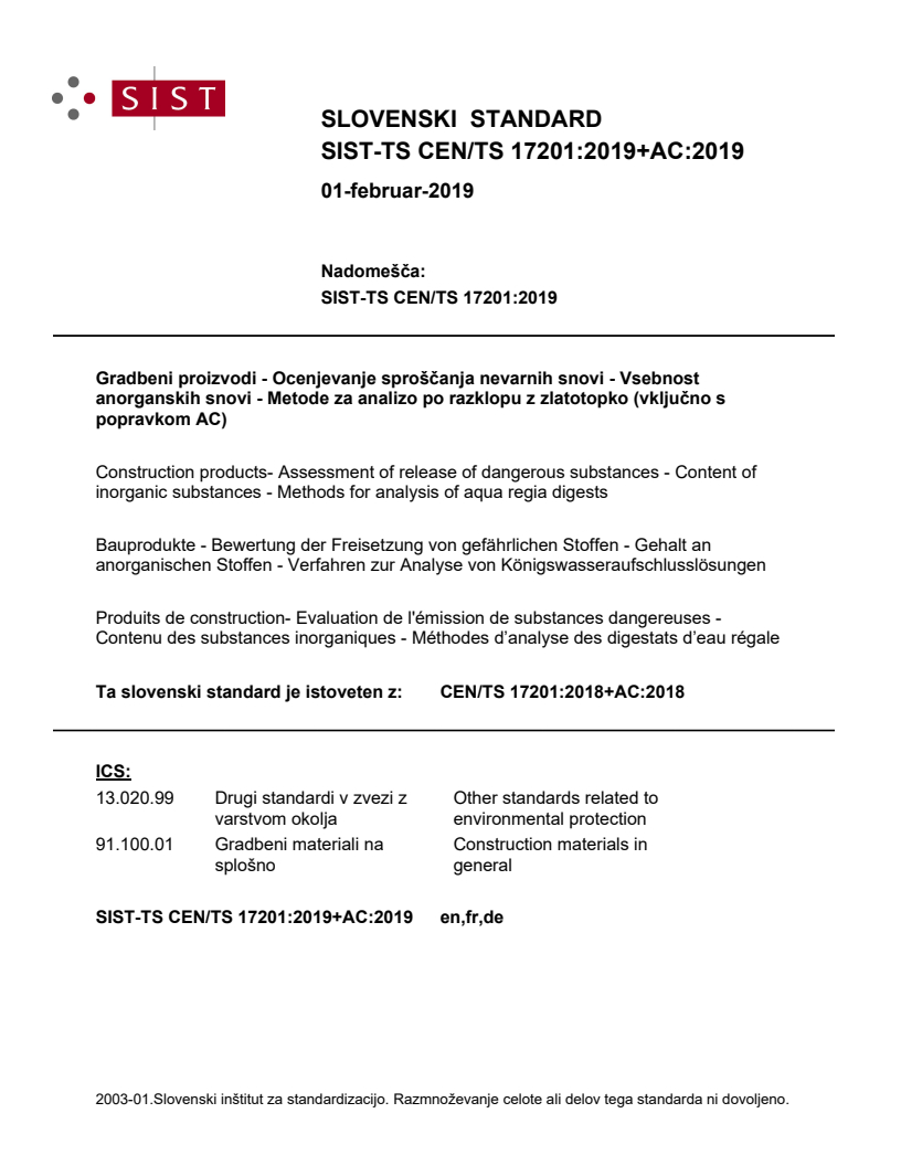 CEN/TS 17201:2018+AC:2018 TS CEN/TS 17201:2019+AC:2019 - Page 1 preview