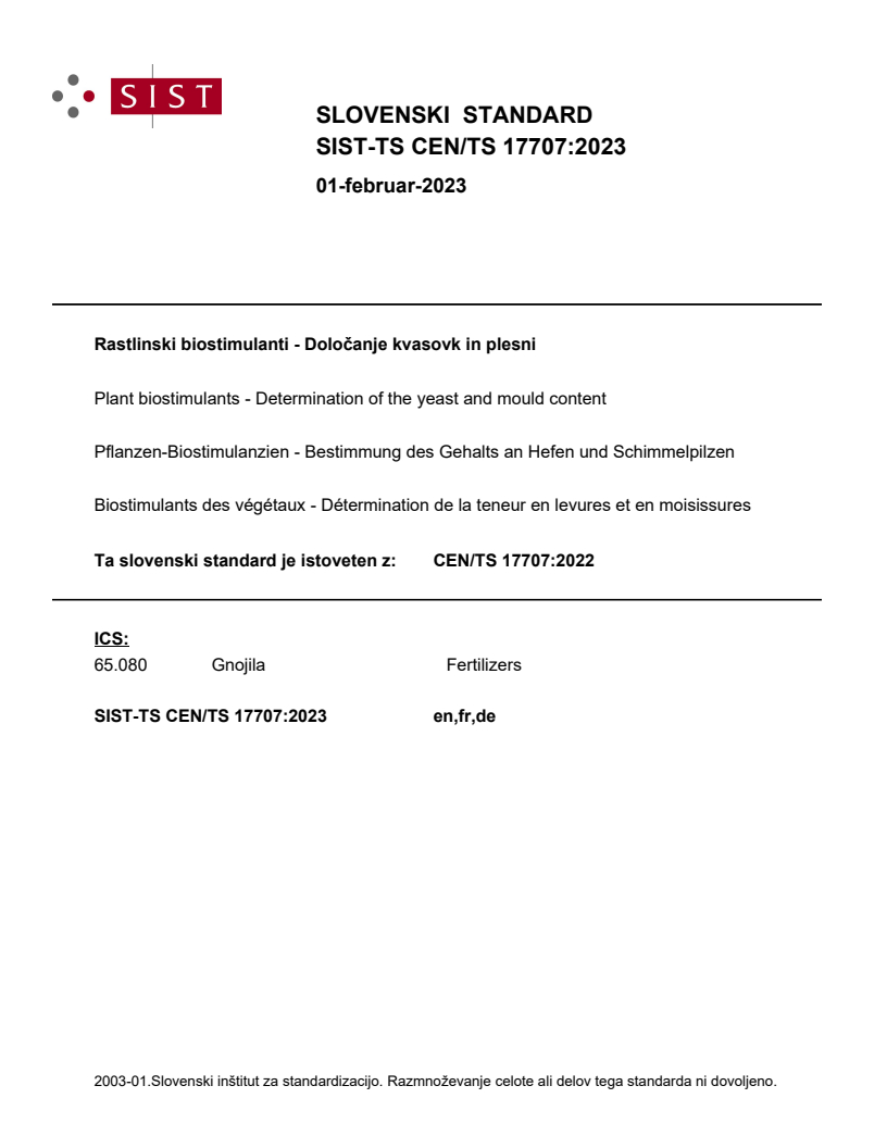 CEN/TS 17707:2022 TS CEN/TS 17707:2023 - Page 1 preview