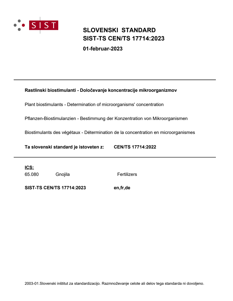 CEN/TS 17714:2022 TS CEN/TS 17714:2023 - Page 1 preview