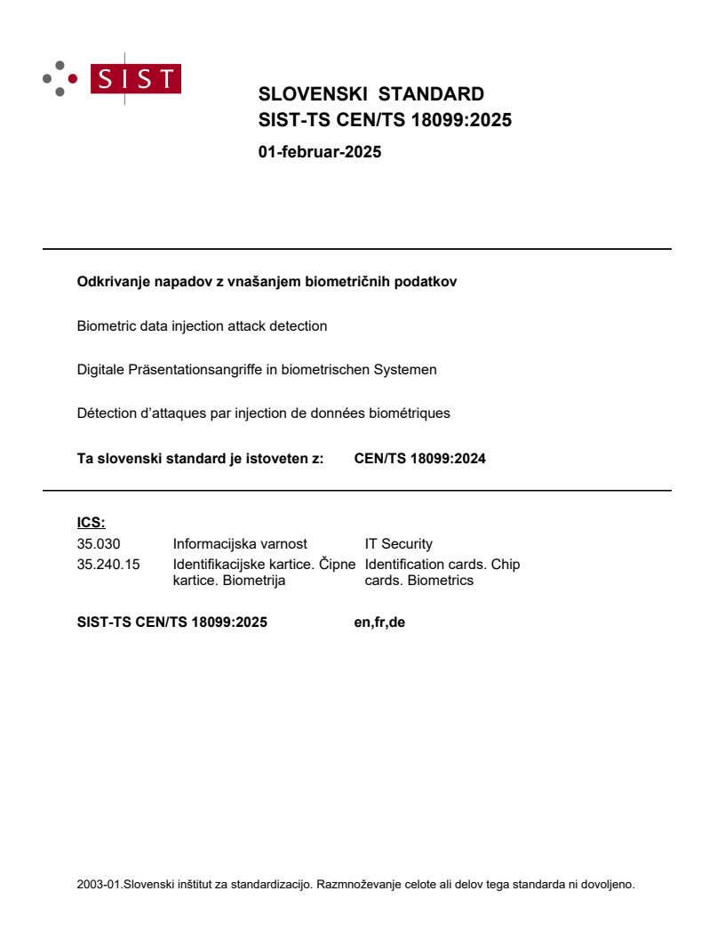 CEN/TS 18099:2024 TS CEN/TS 18099:2025 - BARVE - Page 1 preview