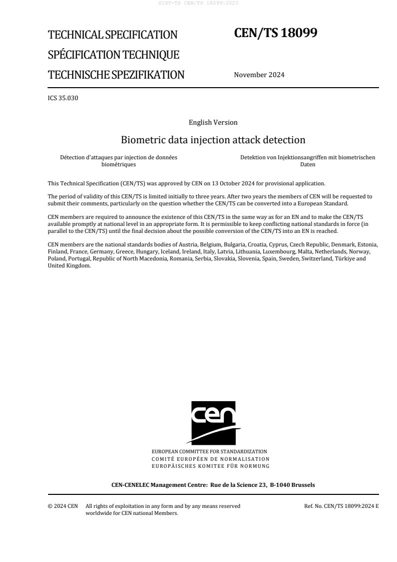 CEN/TS 18099:2024 TS CEN/TS 18099:2025 - BARVE - Page 3 preview