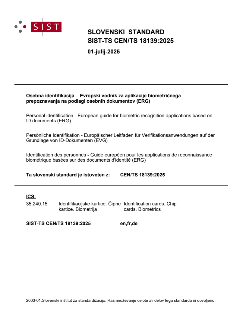 TS CEN/TS 18139:2025 - BARVE