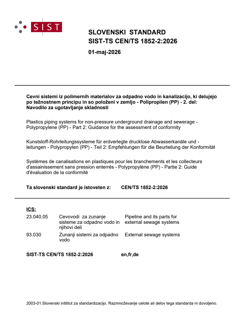 SIST-TS CEN/TS 1852-2:2026 SIST-TS CEN/TS 1852-2:2026 - Page 1 preview