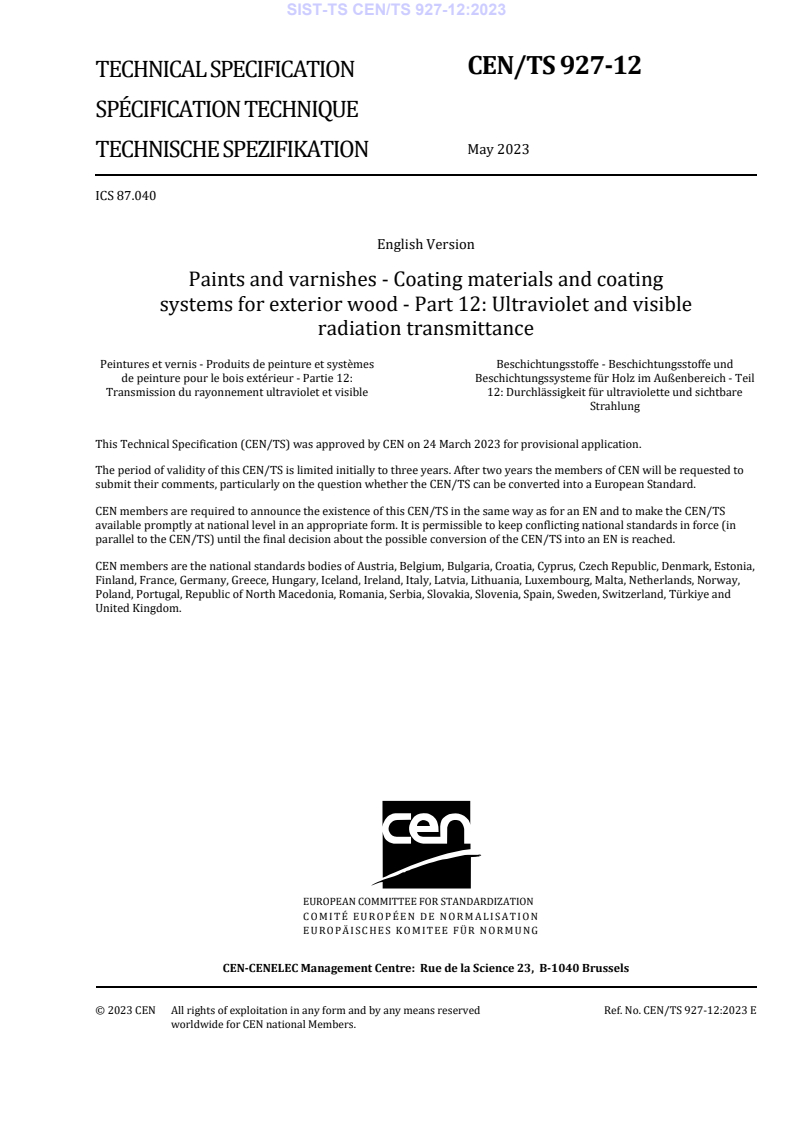 CEN/TS 927-12:2023 TS CEN/TS 927-12:2023 - Page 3 preview