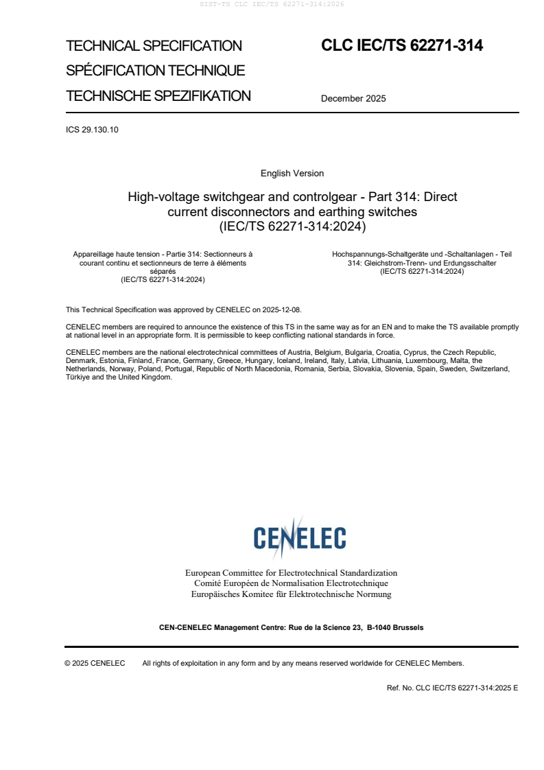 SIST-TS CLC IEC/TS 62271-314:2026 - BARVE