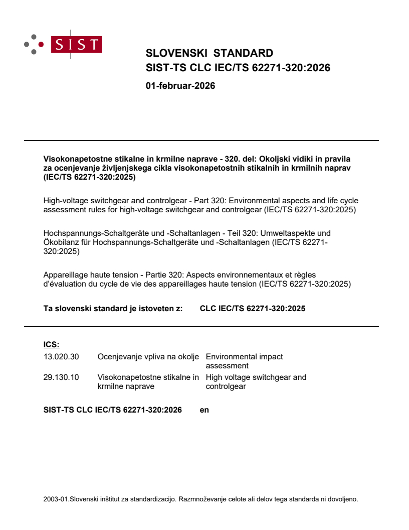 TS CLC IEC/TS 62271-320:2026 - BARVE