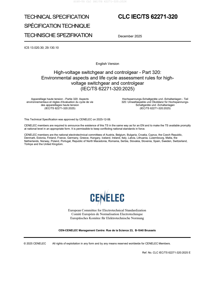 TS CLC IEC/TS 62271-320:2026 - BARVE
