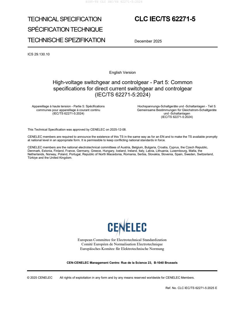 SIST-TS CLC IEC/TS 62271-5:2026 - BARVE