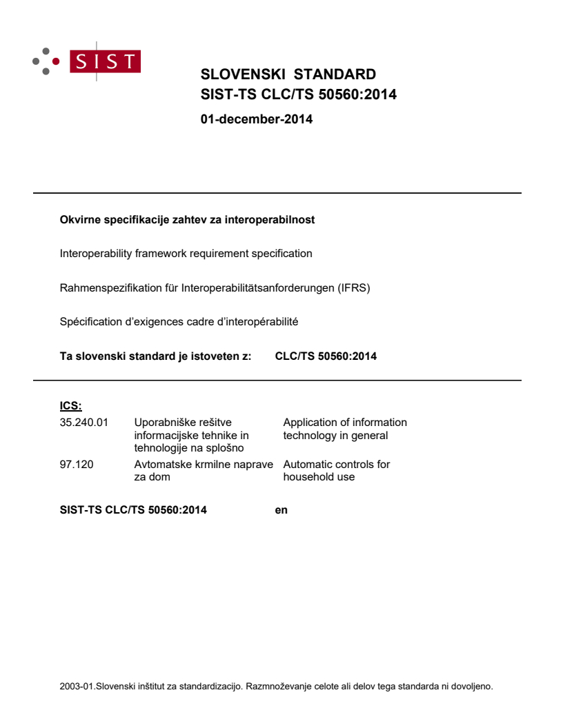 CLC/TS 50560:2014 TS CLC/TS 50560:2014 - BARVE - Page 1 preview