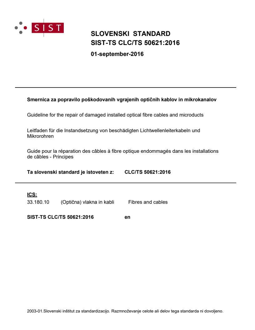 CLC/TS 50621:2016 TS CLC/TS 50621:2016 - BARVE - Page 1 preview